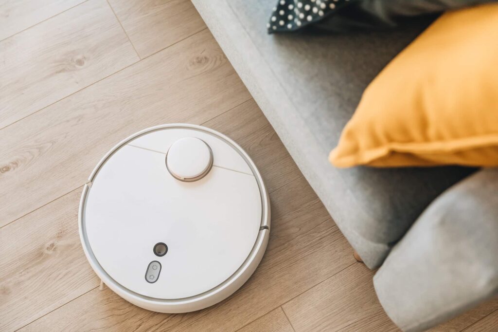 Wireless Robotic Vacuum Cleaner Cleaning a Floor